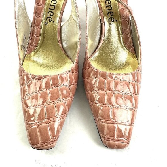 J Renee Tandra Heel 7 Pale Pink Croc. Embossed Slingback Shoes Womens Brand NEW - Picture 3 of 10